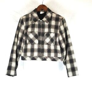 Vintage Black and Cream Plaid Cropped Jacket
